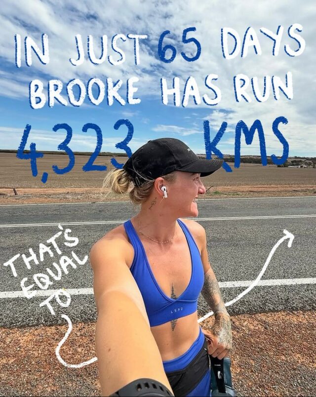 In just 65 days, @brookemcintosh__ has run a phenomenal 4,323km, crossing three Australian states along the way! To put that distance into perspective, that’s equivalent to: ⁠
⁠
25,270 lengths of MCG 🏉⁠
9,758 of the Empire State Building 🏙️⁠
13,100 of the Eiffel Tower 🥐⁠
489 times the height of Mount Everest 🏔️⁠
103 Marathons 🏃🏼‍♀️⁠
⁠
…and she's still going!⁠
⁠
Donate to Brooke's run at the link in our bio. ⁠
⁠
#BlueTreeProject #BlueTree #JustOneMore #MentalHealthAwareness #MentalHealth #Run #RunAroundAustralia #Running #RunningForACause #BrookeMcIntosh