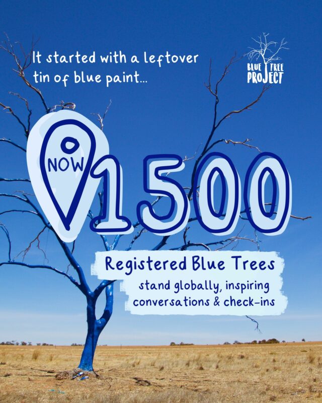 It all started with one leftover tin of blue paint, a tree and two mates. Today, we celebrate 1,500 registered Blue Trees worldwide! 💙⁠
⁠
Each Blue Tree is unique, in shape, size, material and meaning. One thing they all share is their power to spark meaningful conversation and act as a silent, yet unwavering reminder to talk about how you're really feeling.⁠
⁠
Thank you for helping us normalise mental health check-ins, this is how we chip away at stigma.